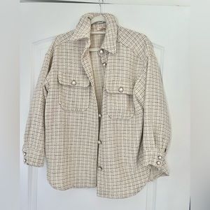 Beige Tweed Pearl Button Shacket